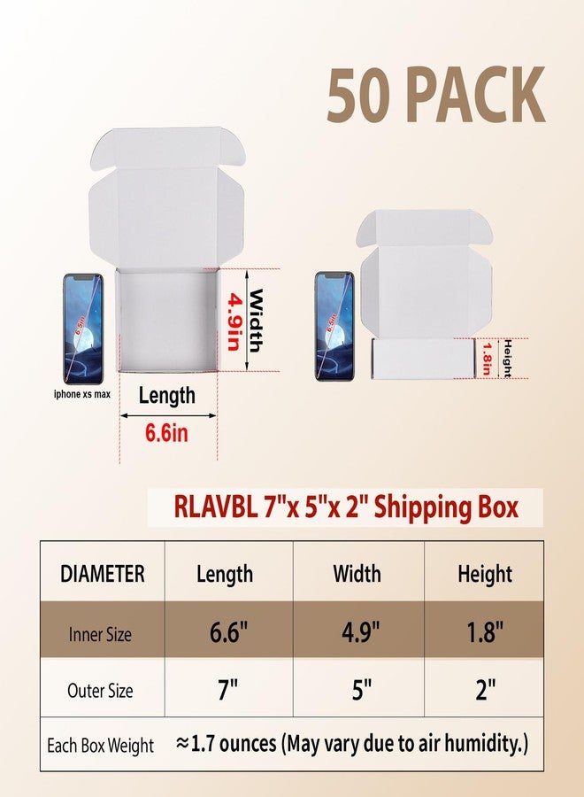 RLAVBL 7x5x2 Shipping Boxes Set of 50, White Corrugated Cardboard Box for Packing, Mailing, Business - Image 2