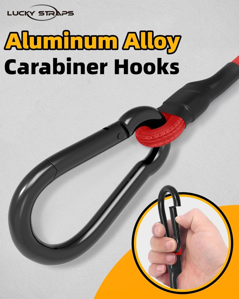 LuckyStraps 8 Pcs 18 Inch Carabiner Bungee Cord with Aluminum Alloy Hooks, Red Bungee Straps with Superior Elasticity & Excellent UV Protection for Luggage Rack, Cargo, Hand Carts, Bike, Camping, Outdoor Repeated use resistant selected material - Image 2
