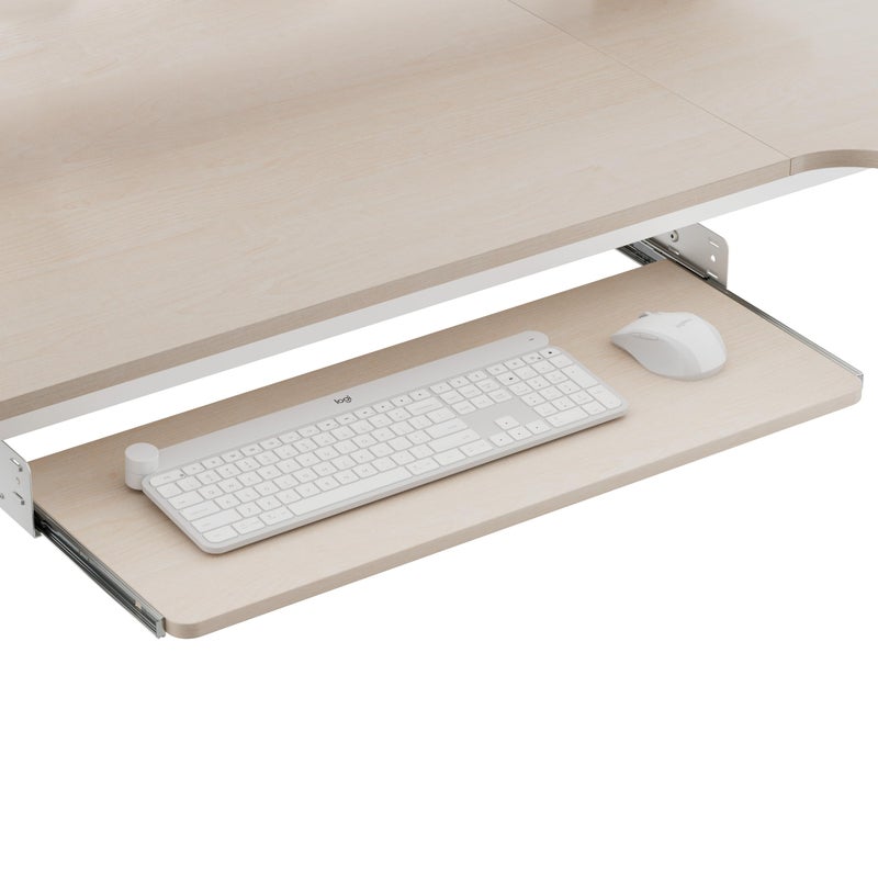 EUREKA ERGONOMIC صينية لوحة المفاتيح القابلة للتعديل من يوريكا إرجونوميك تحت المكتب، 28x11 بوصة، صينية كبيرة منزلقه للوحة المفاتيح والفأرة، درج خشبي لسحب لوحة المفاتيح للكتابة لمكتب المنزل، قيقب - Image 1