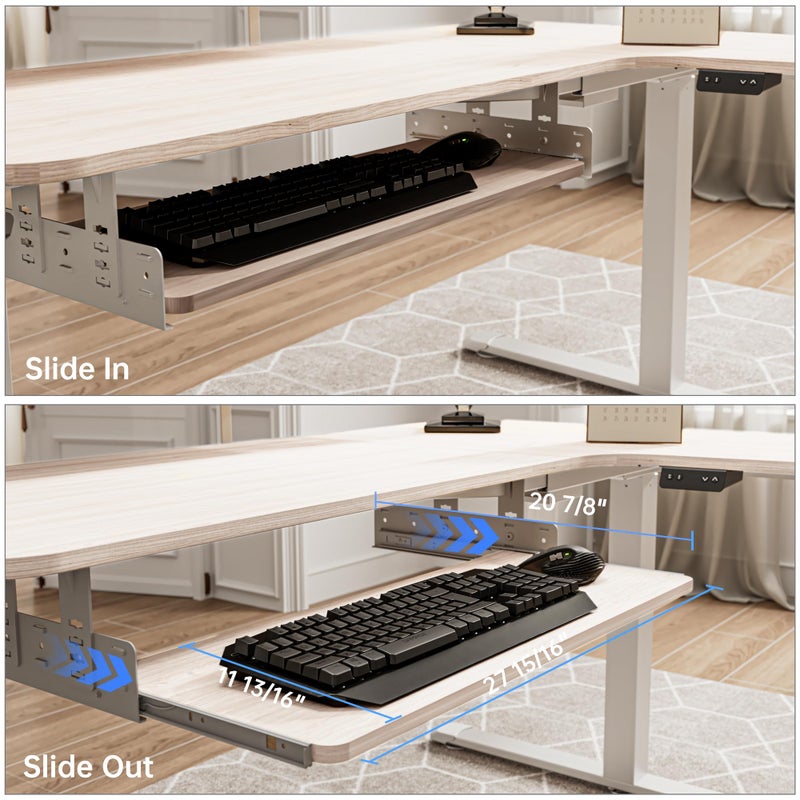 EUREKA ERGONOMIC صينية لوحة المفاتيح القابلة للتعديل من يوريكا إرجونوميك تحت المكتب، 28x11 بوصة، صينية كبيرة منزلقه للوحة المفاتيح والفأرة، درج خشبي لسحب لوحة المفاتيح للكتابة لمكتب المنزل، قيقب - Image 2