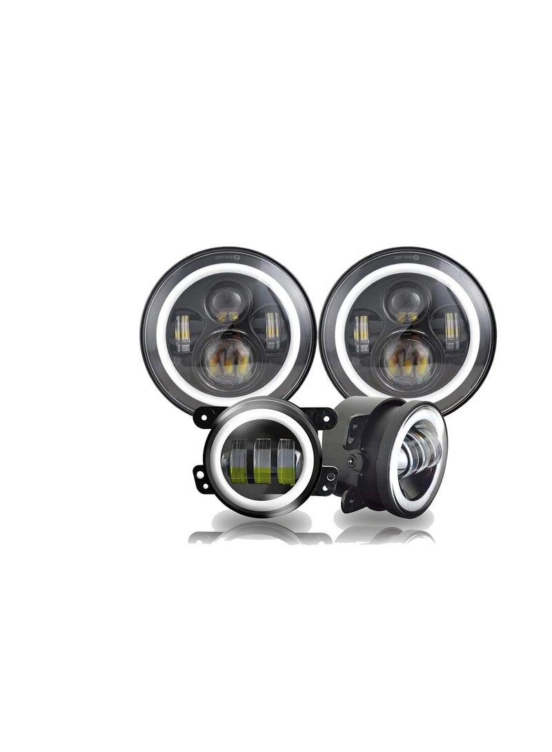 gz auto GZ AUTO 7-Inch LED Halo Headlights with Amber DRL & Turn Signal + 4-Inch LED Halo Fog Lights, IP67 Waterproof, DOT Approved, Plug & Play for Jeep Wrangler JK/TJ/LJ (1997-2017) – Combo  - Image 1