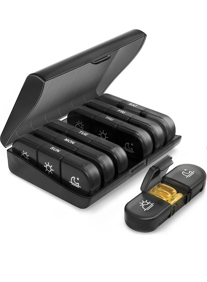 McDou One week 21 black medicine box classification box Portable plastic medicine box - Image 1