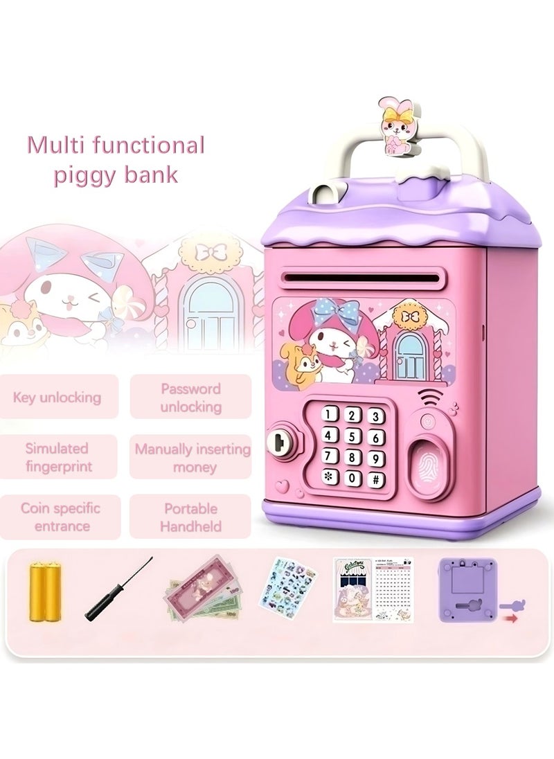 LCAREMOM - Electronic Money Saving Box with Password, Money Bank for Coins and Bills, Durable and Sturdy, ATM Machine Kid Toy (Handle color is random) - Image 1