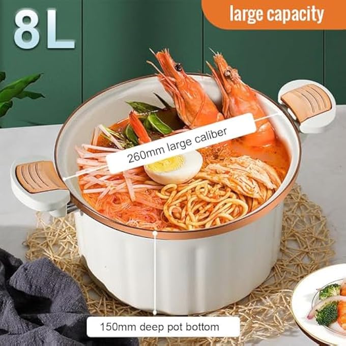 NALACAL طنجرة ضغط صغيرة غير لاصقة من المينا بسعة كبيرة 8 لتر مع قفل سحب ومكواة ناعمة باللون الأبيض - Image 3