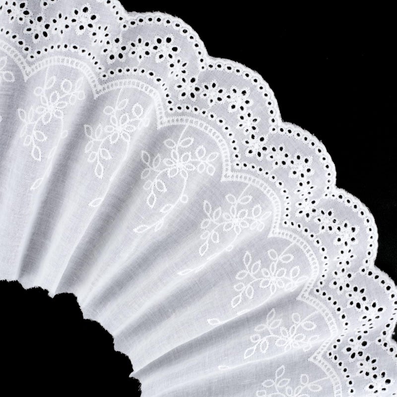 Deozu 5 Yards Cotton Eyelet Lace Trim White Embroidery Cotton Fabric Floral Scalloped Lace for Sewing Dresses Clothes Bag 75 Wide