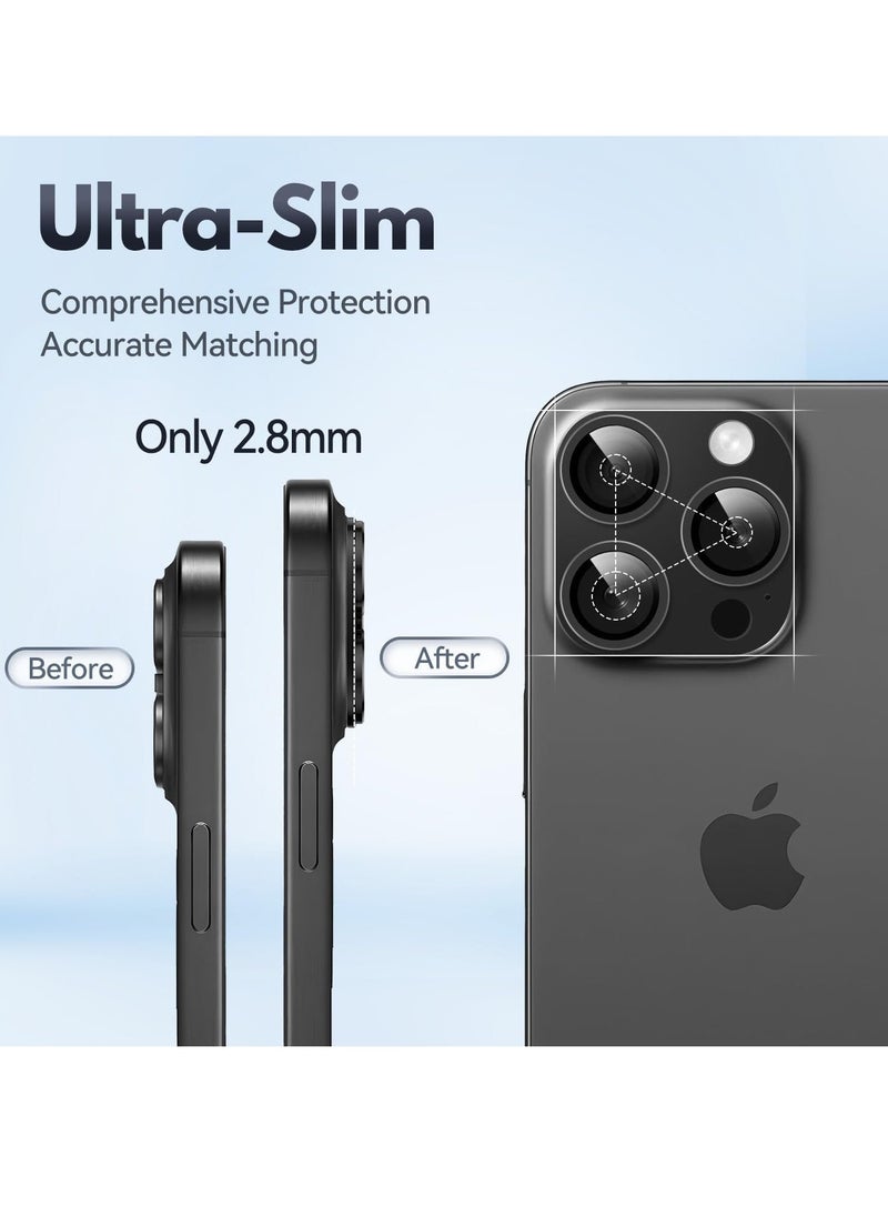 Raxoom (2 Pack) Camera Lens Protector for iPhone 16 Pro/16 Pro Max â€“ Alloy Metal Camera Cover with Tempered Glass (Black) - Image 2