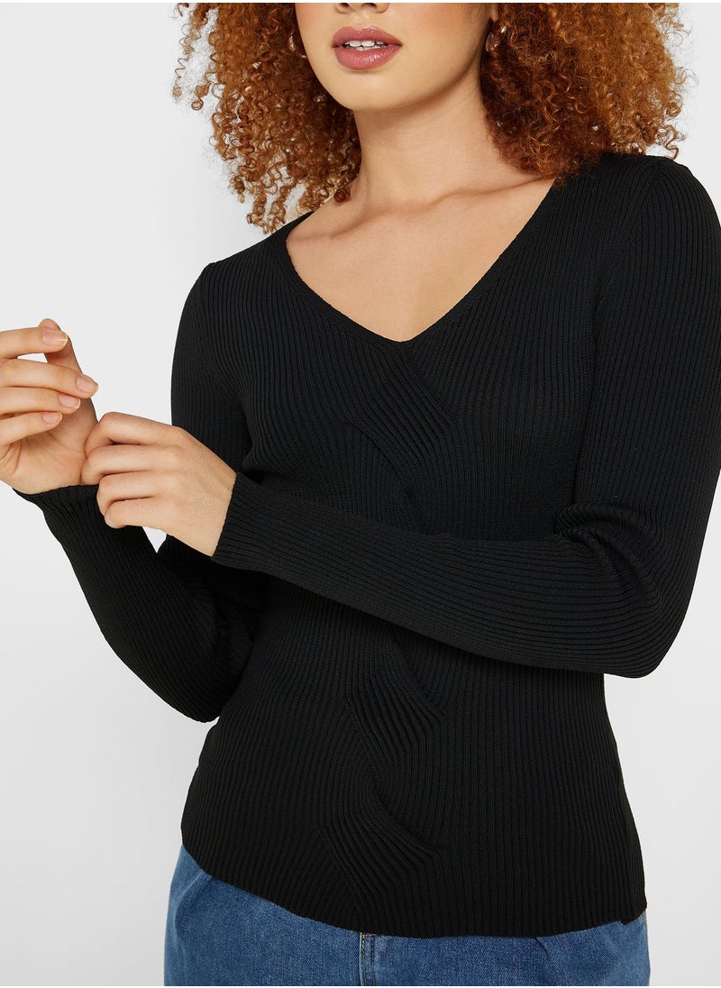 ONLY - V-Neck Knitted Sweater - Image 1