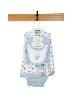 Babies Basic 7 Piece Unisex 100% Cotton Set Include Bib, Socks, Mitten, Cap, Romper, Top And Bottom Set, Blue  - Image 1