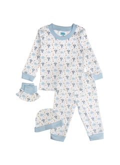 Babies Basic 7 Piece Unisex 100% Cotton Set Include Bib, Socks, Mitten, Cap, Romper, Top And Bottom Set, Blue  - Image 3