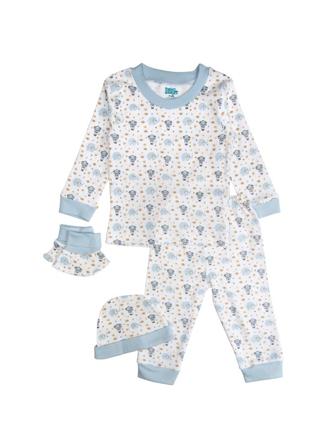 Babies Basic - 7 Piece Unisex 100% Cotton Set Include Bib, Socks, Mitten, Cap, Romper, Top And Bottom Set, Blue - Image 1