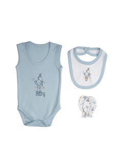 Babies Basic 7 Piece Unisex 100% Cotton Set Include Bib, Socks, Mitten, Cap, Romper, Top And Bottom Set, Blue  - Image 4