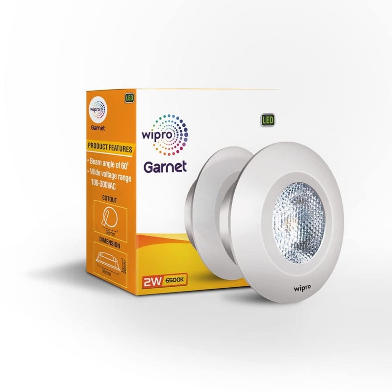 WIPRO wipro Garnet 2W LED Integrated Spotlight Cool Day White 6500K Compact Design for Cabinets Wardrobes Pack of 1  - Image 1