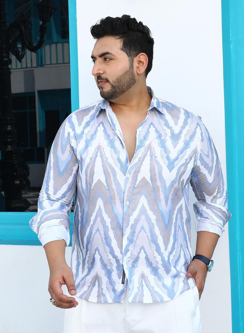Instafab Plus Men's Slate Blue & Coin Grey Chevron-Dye Shirt For Casual Wear | Spread Collar | Long Cuffed Sleeves | Button Closure | Plus Size Shirt Crafted With Comfort Fit For Everyday Wear - Image 3