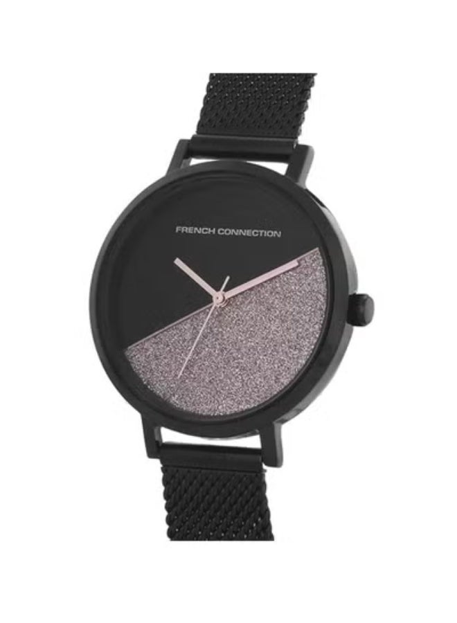 French Connection Black Dial Black Stainless Steel Mesh Bracelet Analog Watch for Women 35mm - Image 2