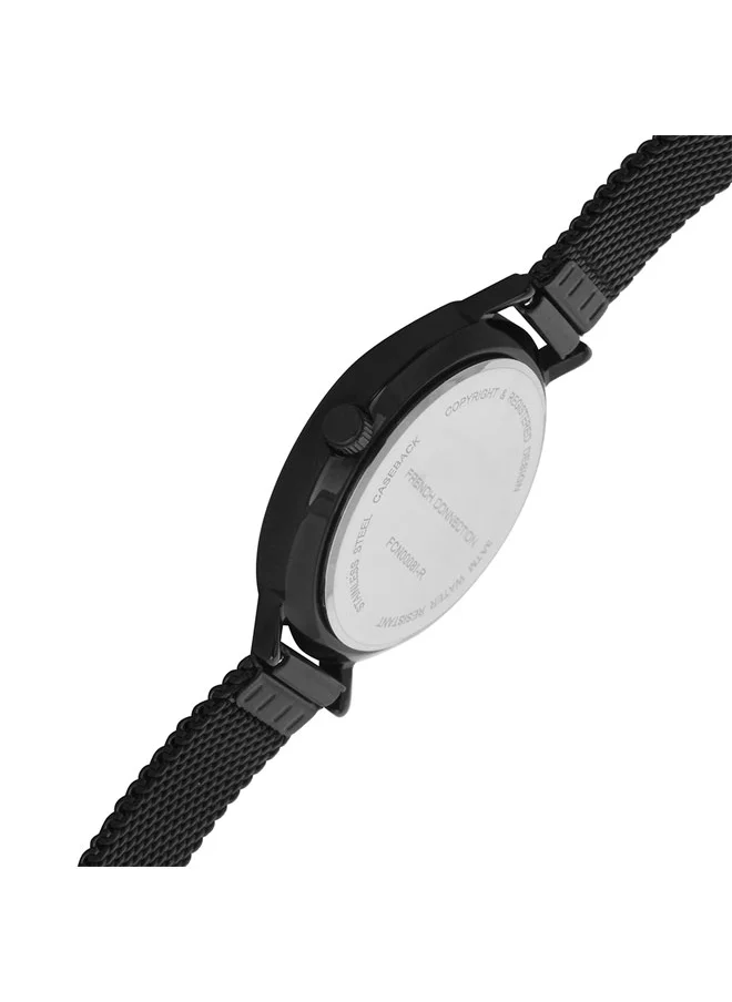 فرنش كونكشن Women's Analog Watch with Black Stainless Steel Mesh Bracelet, Black Dial