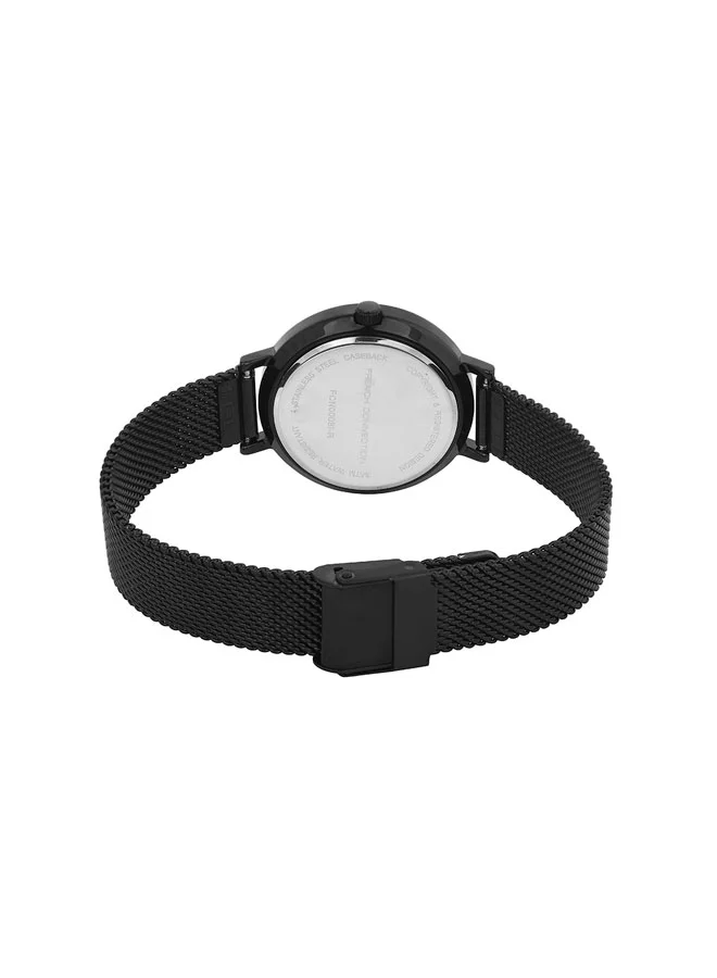 French Connection Women's Analog Watch with Black Stainless Steel Mesh Bracelet, Black Dial