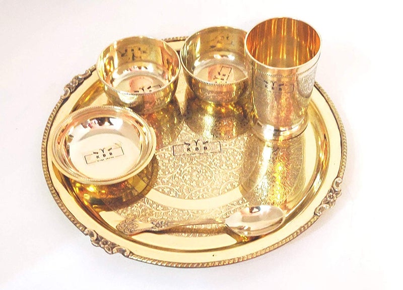 KBB Brass MUGHAL Design THALI Dinner SetEtching Design6 Pieces - Image 3