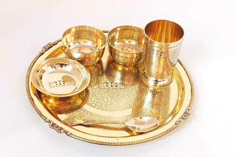 KBB Brass MUGHAL Design THALI Dinner SetEtching Design6 Pieces - Image 1