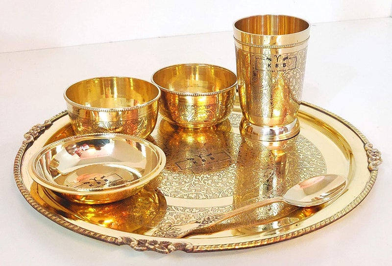KBB Brass MUGHAL Design THALI Dinner SetEtching Design6 Pieces - Image 2