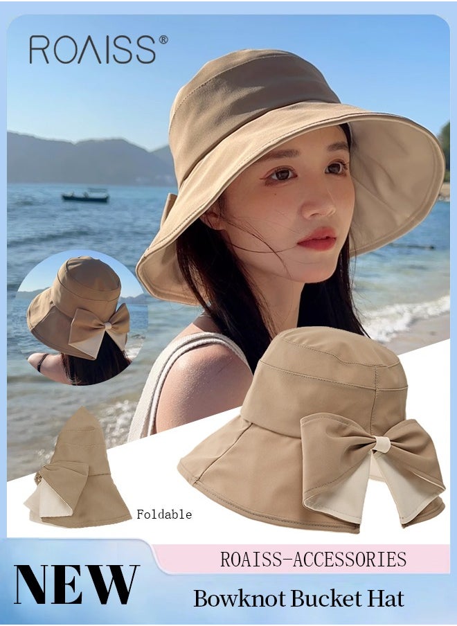 roaiss - Wide Brim Bowknot Bucket Hat for Women Foldable Lightweight Breathable Sun Hat with UV Protection for Summer Beach Outdoor - Image 1