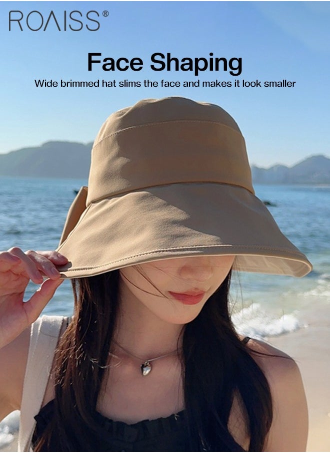 roaiss - Wide Brim Bowknot Bucket Hat for Women Foldable Lightweight Breathable Sun Hat with UV Protection for Summer Beach Outdoor - Image 1