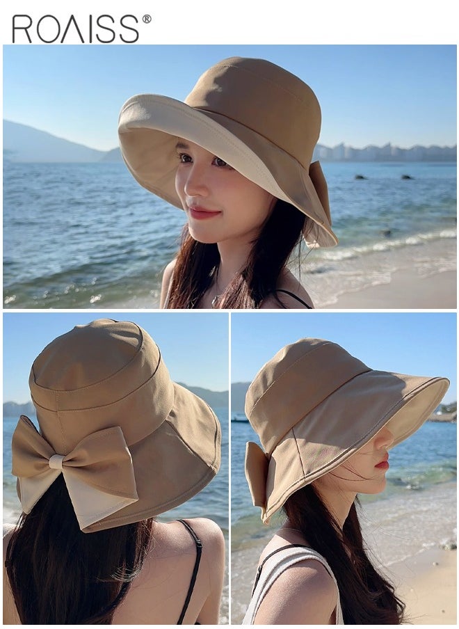 roaiss - Wide Brim Bowknot Bucket Hat for Women Foldable Lightweight Breathable Sun Hat with UV Protection for Summer Beach Outdoor - Image 1