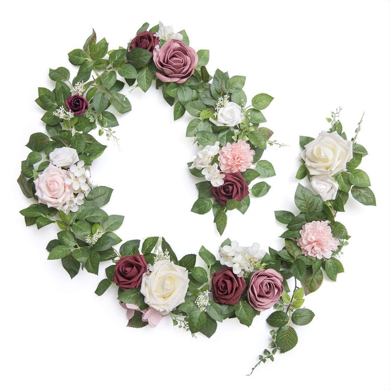 Ling's moment Lings Moment 5FT Dusty Rose Artificial Flower Garland Blush Rose Leaves Floral Garland Arch Flowers Vine for Wedding Party Backdrop Decor Mantel Home Table Centerpieces Wall Decorations Cream 