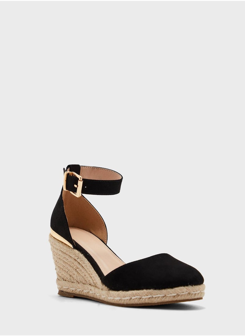 Truffle - Gold Trim Wedge Espadrille Sandal - Image 1