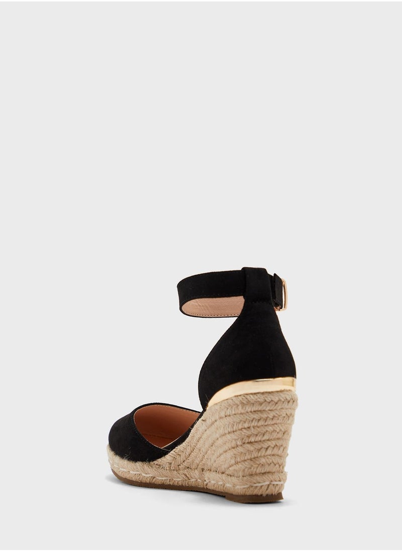Truffle - Gold Trim Wedge Espadrille Sandal - Image 1