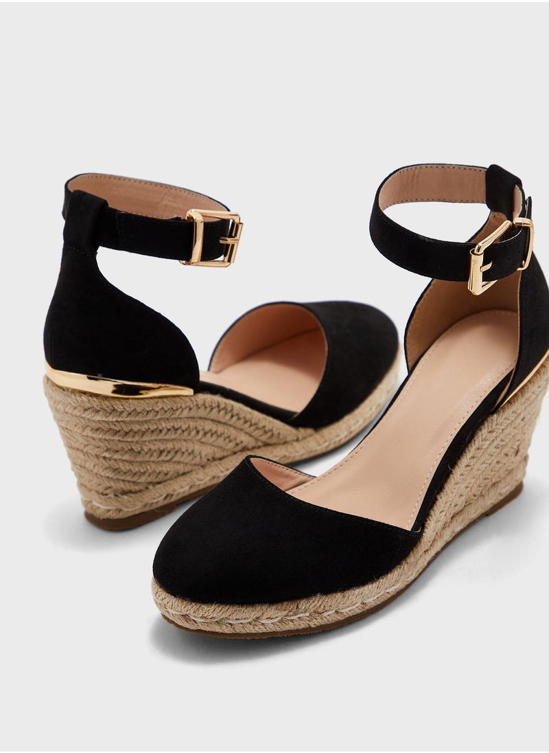 Truffle - Gold Trim Wedge Espadrille Sandal - Image 1