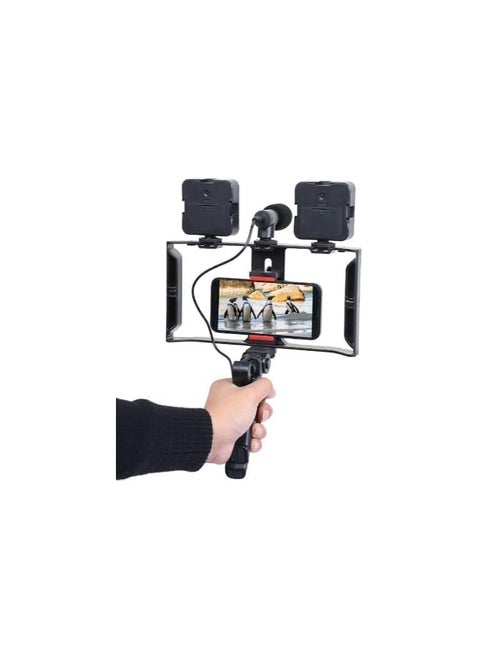 Smartphone Video Rig Kit with Dual LED Lights, Microphone, Stabilising Handle, Mobile Phone Camera Mount - Ideal for Vlogging, YouTube, Filmmaking