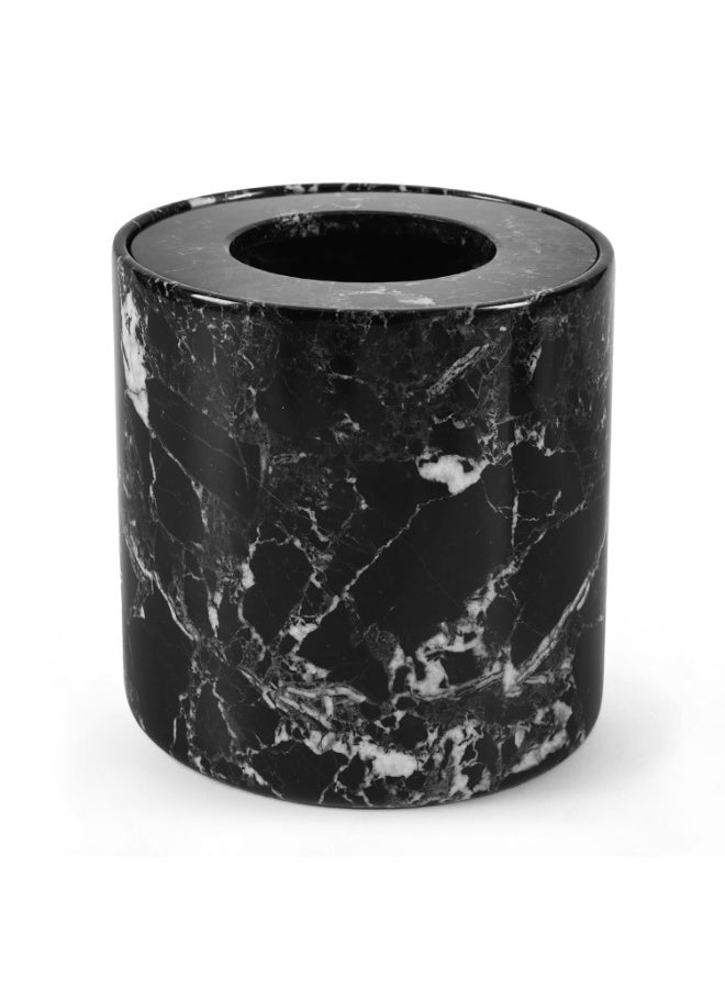 RADICALn Marble Trash Can with Lid 6 Inch Black Small Garbage Bin for Bedroom, Home Office Décor, Outdoor Waste Bin Perfect for Christmas Living Room or Kitchen - Image 1
