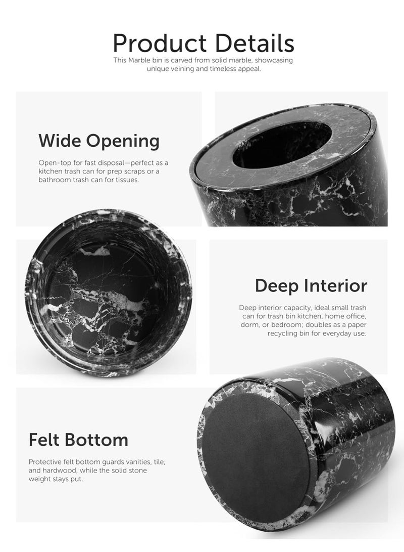 RADICALn Marble Trash Can with Lid 6 Inch Black Small Garbage Bin for Bedroom, Home Office Décor, Outdoor Waste Bin Perfect for Christmas Living Room or Kitchen - Image 4