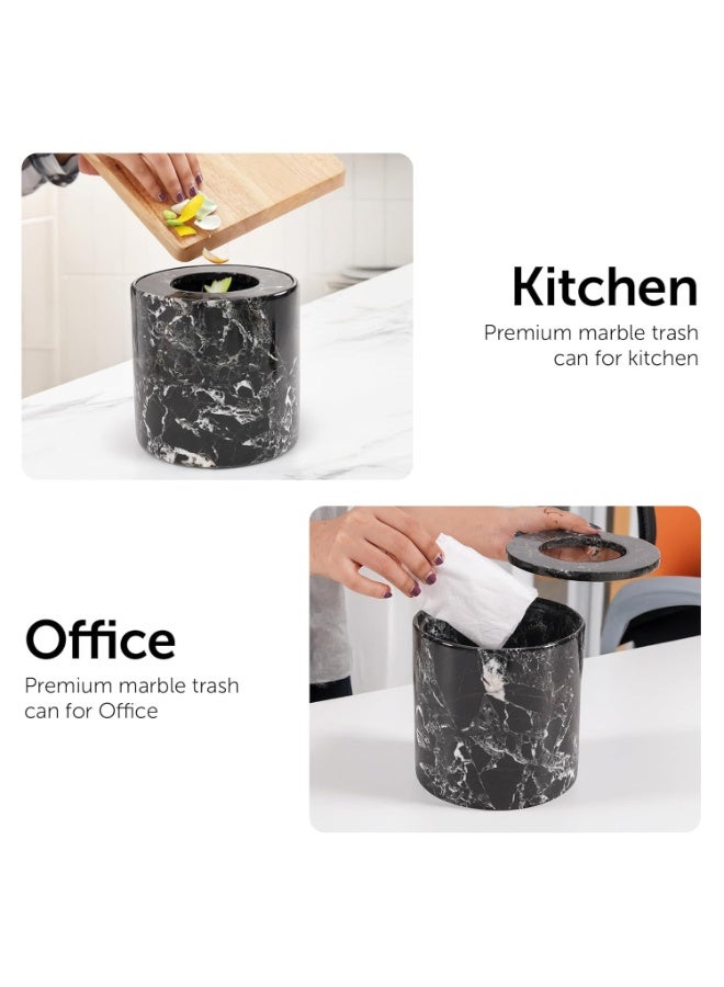 RADICALn Marble Trash Can with Lid 6 Inch Black Small Garbage Bin for Bedroom, Home Office Décor, Outdoor Waste Bin Perfect for Christmas Living Room or Kitchen - Image 5
