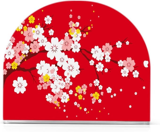 JAPANESES TREE RED CHERRY BLOOM NAPKIN HOLDER FOR TABLES PAPER COCKTAIL NAPKIN HOLDERS FOR KITCHEN AND DINNING ACRYLIC DINNER NAPKIN DISPENSER FOR RESTAURANT HOME DECOR BAR ACCESSORIES 1 PACK