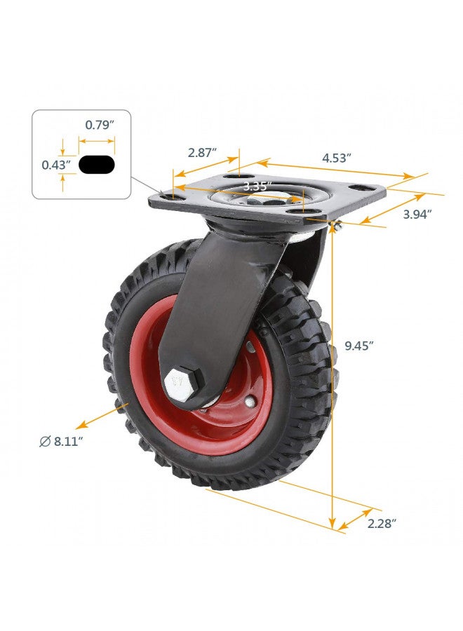 POWERTEC POWERTEC 8" Heavy Duty Caster Wheels Set of 8 (4 Swivel & 4 Fixed), Pneumatic Plate Casters w/Rubber Knobby Tread for Workbench, Dolly, Cart, Trolley, Wagon & Chicken Coop, Large Castor Wheels  - Image 2