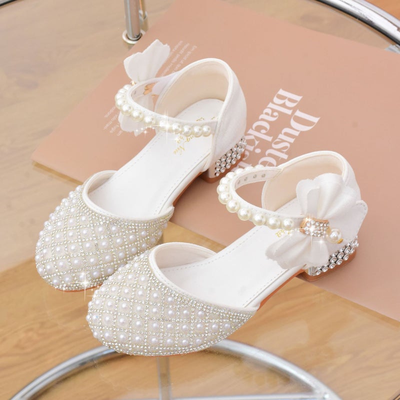 Kids shoes factory wholesale princess shoes girls crystal white high heels dress summer kids shoes model show shoes - Image 2