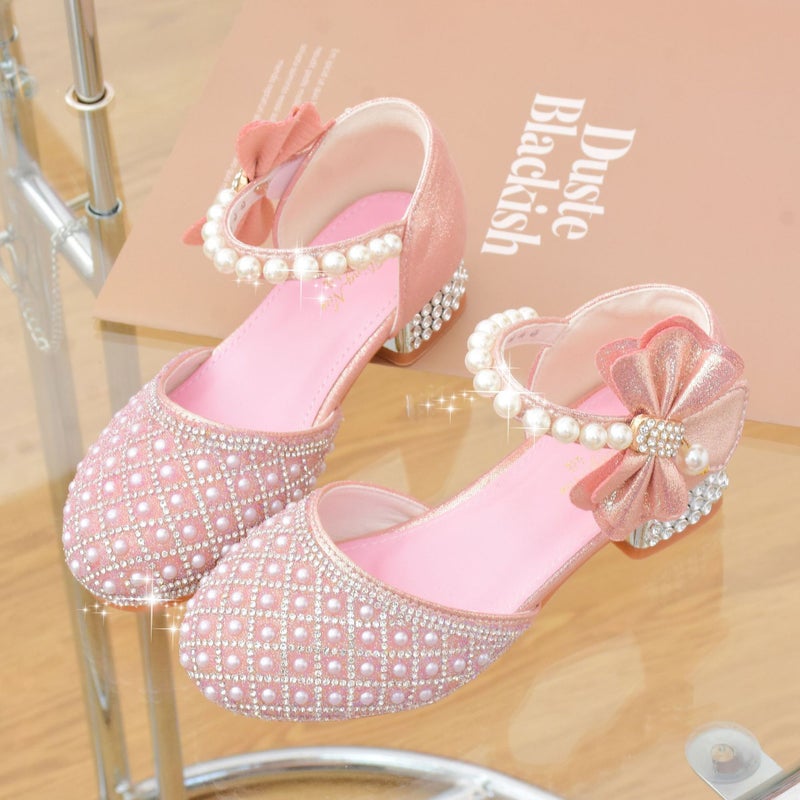 Kids shoes factory wholesale princess shoes girls crystal white high heels dress summer kids shoes model show shoes - Image 4