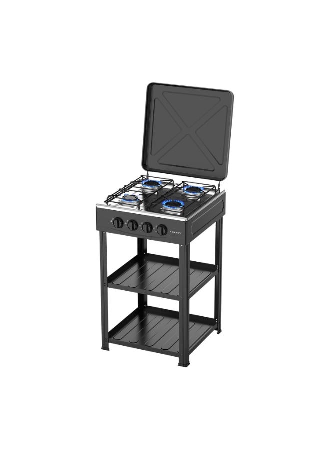 Denx Gas Stove with electronic ignition, built-in stand and double shelves, heavy-duty black painted body - Image 3
