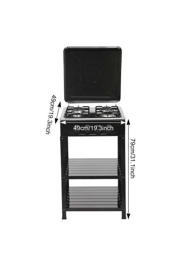 Denx Gas Stove with electronic ignition, built-in stand and double shelves, heavy-duty black painted body - Image 2