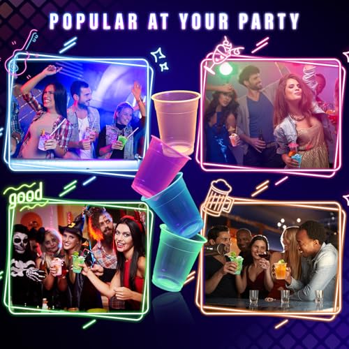 KesaPlan 120 PCS Plastic Neon Cups, 12 OZ Disposable Glow Cups Under UV Black Light for Neon Party Decorations, Colorful Glow in the Dark for Rave Party Christmas Thanksgiving Halloween Holidays - Image 5