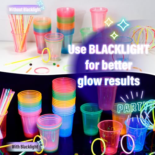 KesaPlan 120 PCS Plastic Neon Cups, 12 OZ Disposable Glow Cups Under UV Black Light for Neon Party Decorations, Colorful Glow in the Dark for Rave Party Christmas Thanksgiving Halloween Holidays - Image 4