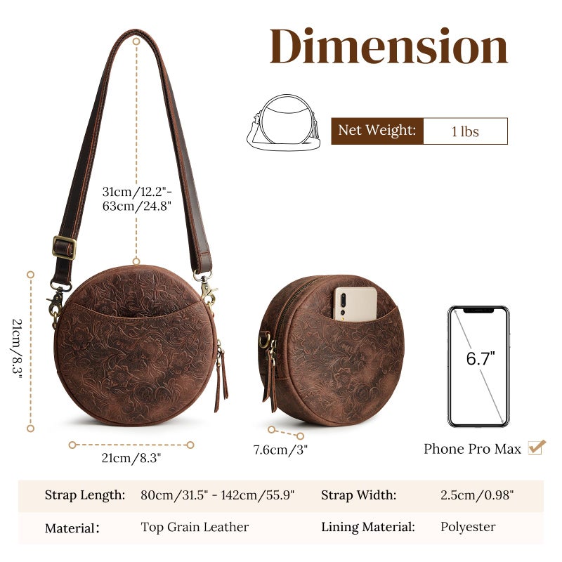 S-ZONE Leather Crossbody Bags for Women Trendy Circle Cross Body Shoulder Bag Designer Round Purses - Image 5