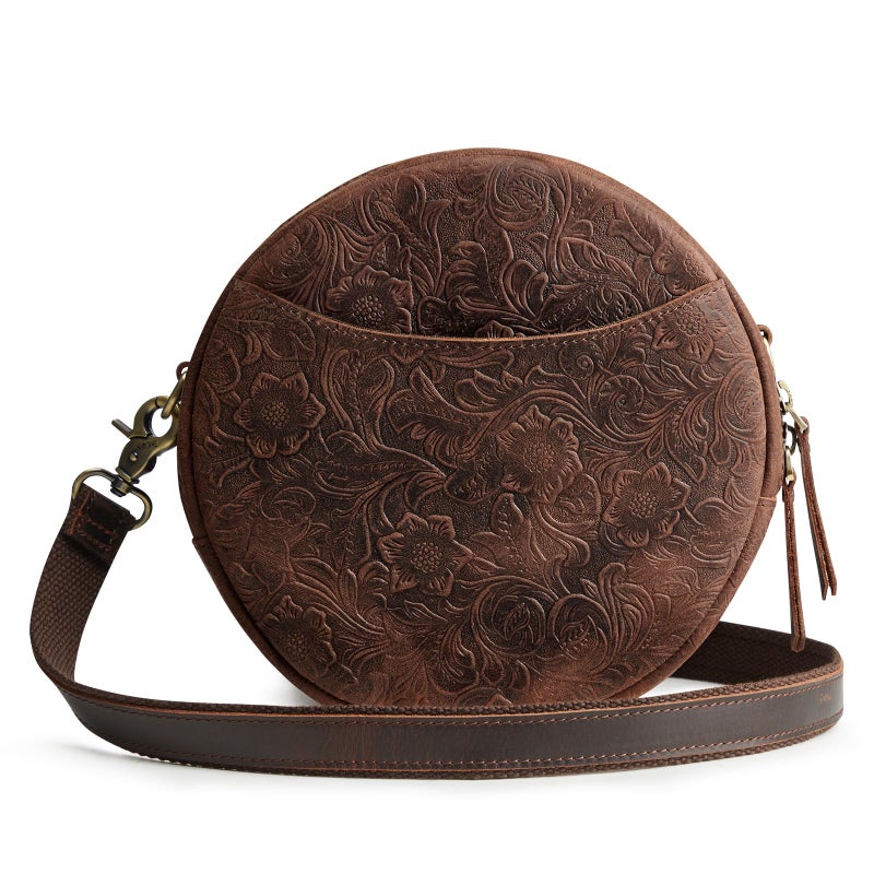S-ZONE Leather Crossbody Bags for Women Trendy Circle Cross Body Shoulder Bag Designer Round Purses - Image 1
