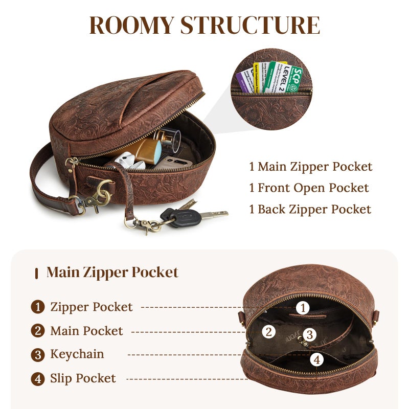 S-ZONE Leather Crossbody Bags for Women Trendy Circle Cross Body Shoulder Bag Designer Round Purses - Image 4