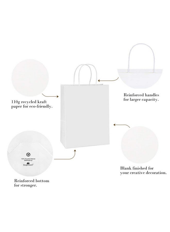 BagDream Paper Shopping Bags 10x5x13 100Pcs White Kraft Gift Bags with Handles Bulk, for Shopping, Merchandise, Retail, Party Favor, Gifts, Take-out, Recyclable Paper Sacks - Image 3