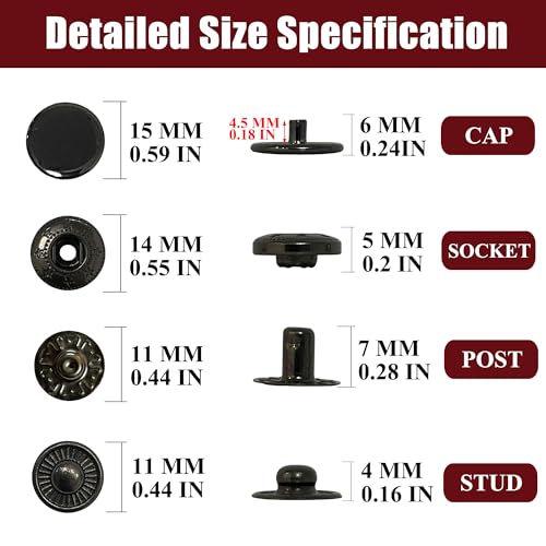 Raydodo 12 Set Leather Snap Fasteners Kit, 15mm Metal Snap Buttons Kit Press Studs with 4 Install Tools, Rivets and Snaps for Clothing, Jeans, Jackets, Bracelets, Bags (Black) - Image 2