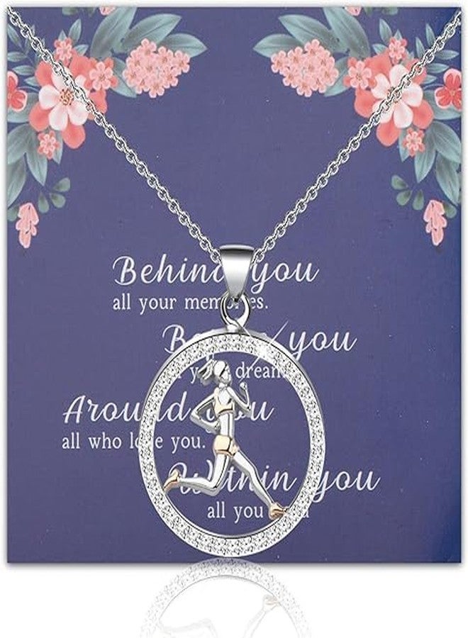 FEELMEM Runner Necklace Marathon Lover Gift Running Pendant Necklace Cross Country Running Track Gift - Image 1