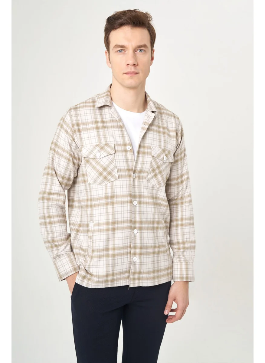 Bisse Men's Regular Fit Long Sleeve Flannel Shirt BEIGE GM22K222103_D07