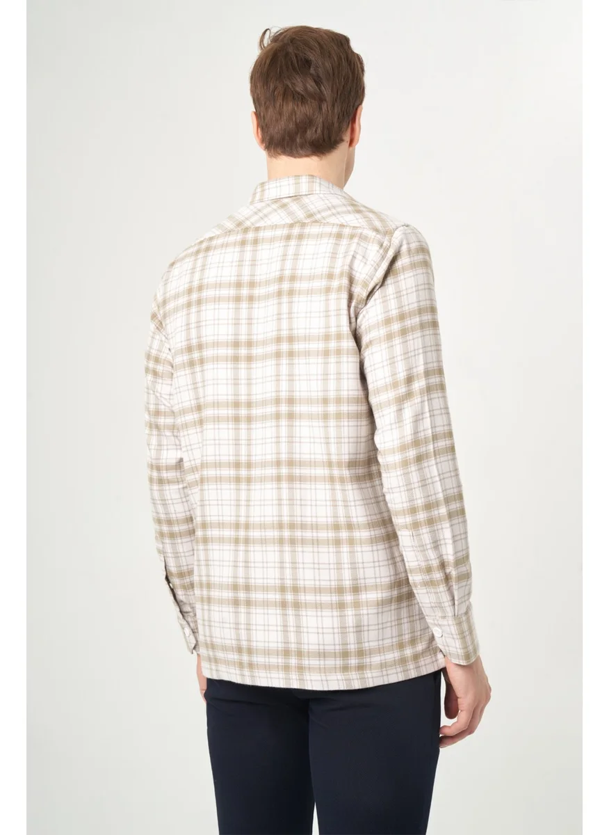 Bisse Men's Regular Fit Long Sleeve Flannel Shirt BEIGE GM22K222103_D07